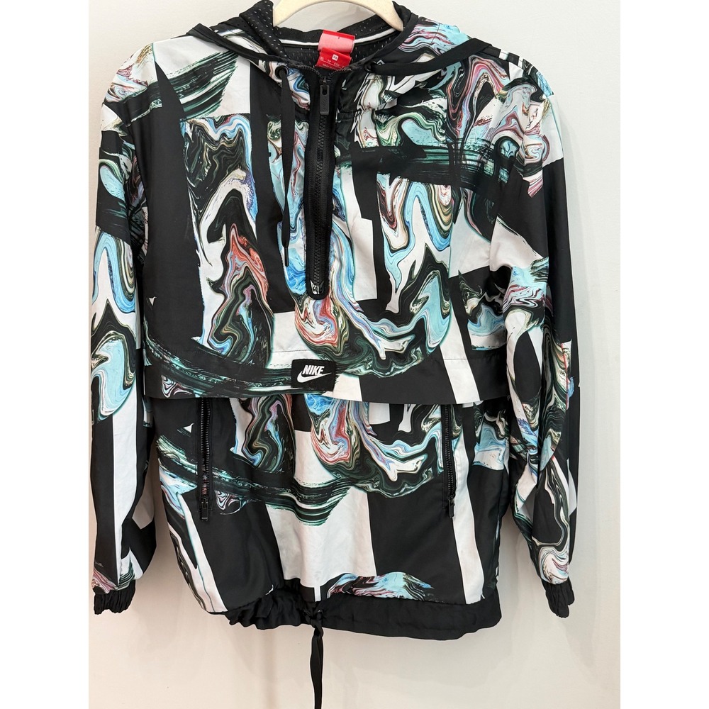 Nike Sportswear Women XS Half Zip Jacket Black Marble Print Windbreaker Coat